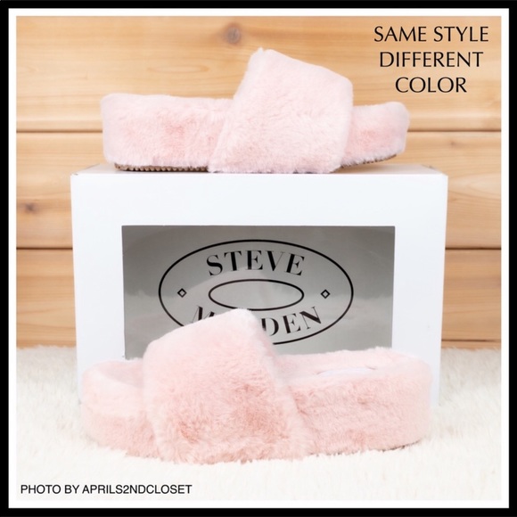 STEVE MADDEN FURRY SLIDES PLATFORM SANDALS - Picture 3 of 8